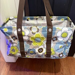 Colorful Floral Tote with Brown Straps